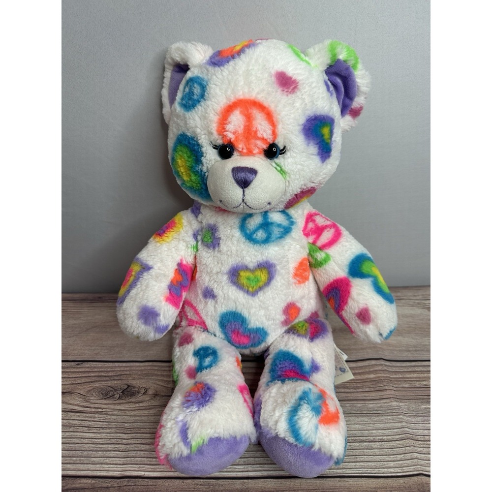 Build a Bear Peace & Hugs Bear 15" Plush With Peace Signs & Hearts S2